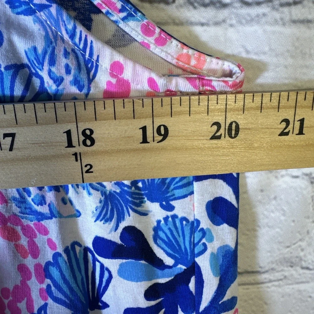 Lilly Pulitzer XL Kristen Swing Dress Blue Tropical Pima Cotton Strappy Back - Picture 8 of 11